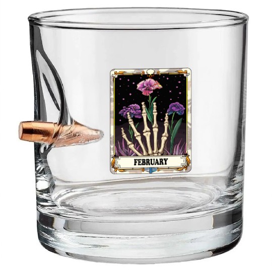 February Gothic Tarot Card - Violet Flower & Skele Bullet Whiskey Glasses