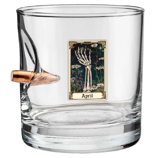 April Gothic Tarot Card - Daisy Flower & Skeleton' Bullet Whiskey Glasses