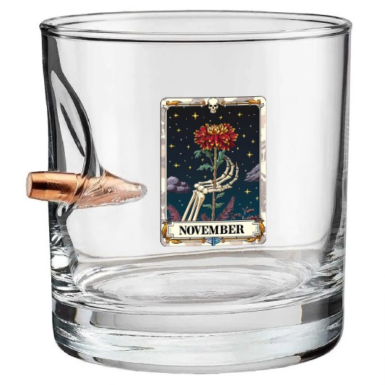 November Gothic Tarot Card - Chrysanthemum Flower Bullet Whiskey Glasses