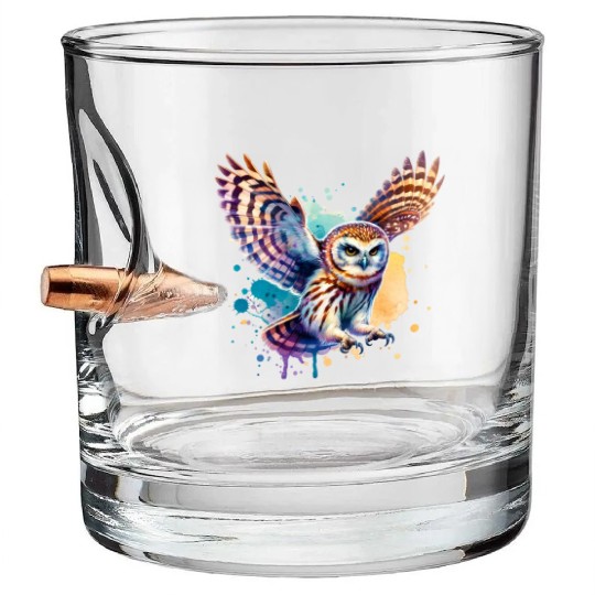 Barking Owl in Flight Bullet Whiskey Glasses