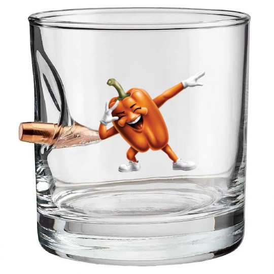 Orange Bell Pepper Dabbing Realistic Bullet Whiskey Glasses