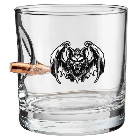Dark Art Bat Beast with Wings Animal Horror Grunge Bullet Whiskey Glasses