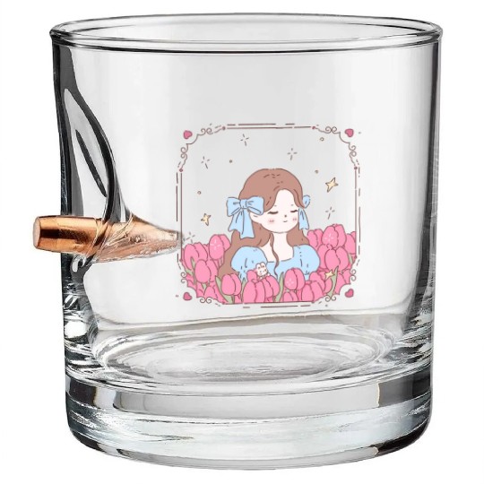 girl and tulips Bullet Whiskey Glasses