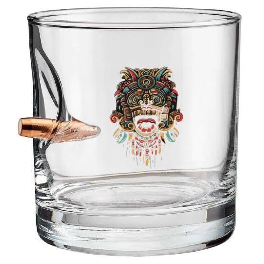 Aztec God Ancient Mythology Tonatiuh Warrior Mask Bullet Whiskey Glasses
