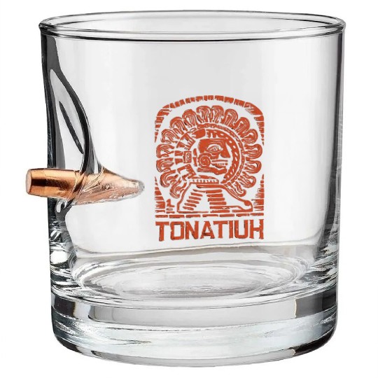 Aztec God Ancient Mythology Tonatiuh Sun and Bullet Whiskey Glasses