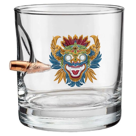 Aztec God Ancient Mythology Tlaloc Vibrant Mask Bullet Whiskey Glasses