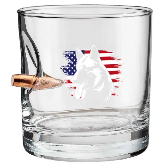 US Flag Dog Face 4th Of July Belgian Malinois Bullet Whiskey Glasses