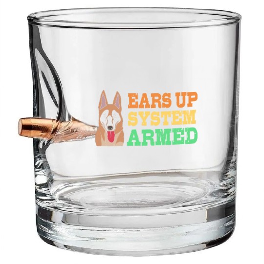 Retro Dog Ears Up System Armed Belgian Malinois Bullet Whiskey Glasses