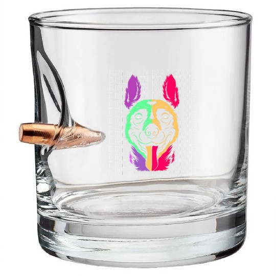 Colorful Dog Face Pet Puppy Belgian Malinois Bullet Whiskey Glasses