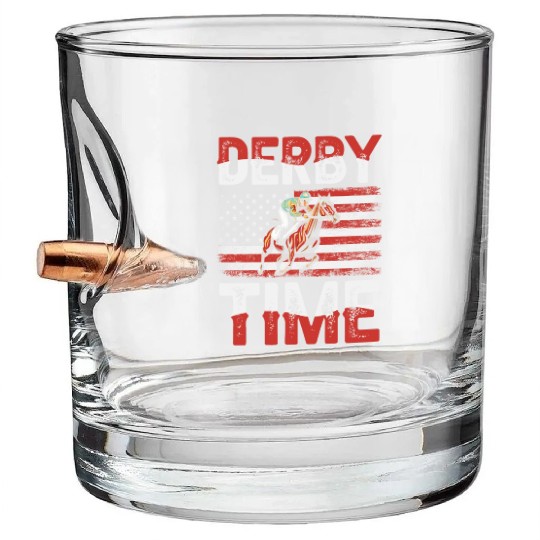 Derby Time Louisville Kentucky Horse Racing Bullet Whiskey Glasses