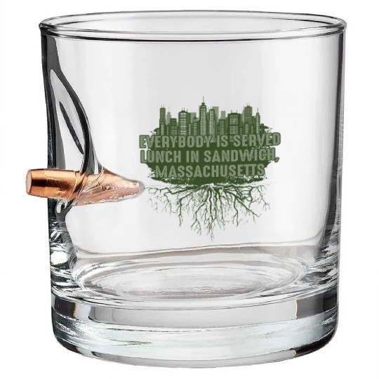 Whats Lunch in Sandwich Massachusetts Pun MA Joke Bullet Whiskey Glasses