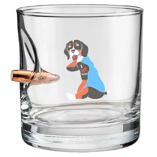 Cute Bernese Dog I Love Mom For Dog Mom Bullet Whiskey Glasses
