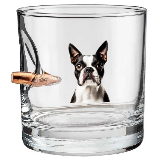 Cute Boston Terrier Dog Face, Adorable Pet Lover Bullet Whiskey Glasses