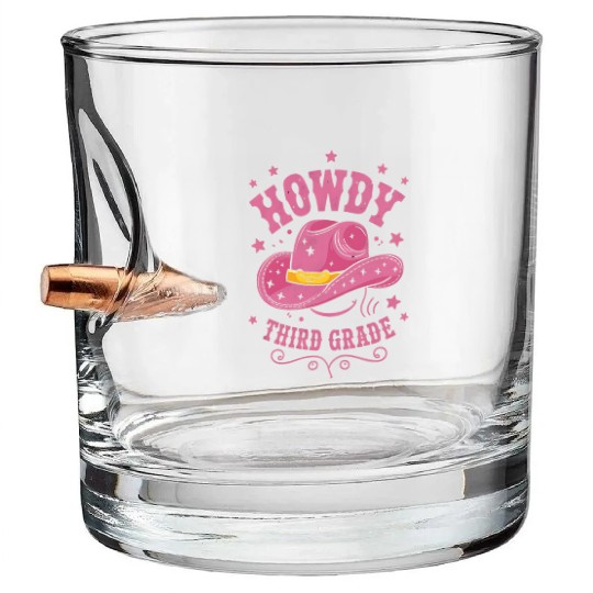 Howdy 3rd Grade Cowboy Cowgirl Back To School Bullet Whiskey Glasses