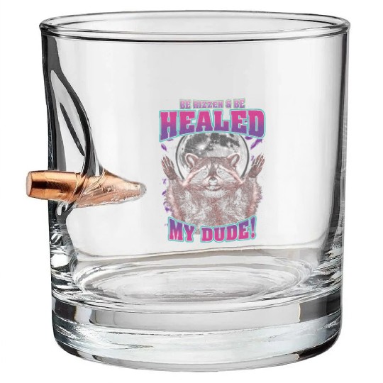 Be Rizzen & Be Healed! Funny Raccoon Bootleg Bullet Whiskey Glasses