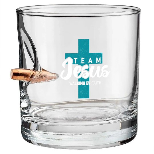 Team Jesus Walking By Faith Inspirational Design Bullet Whiskey Glasses