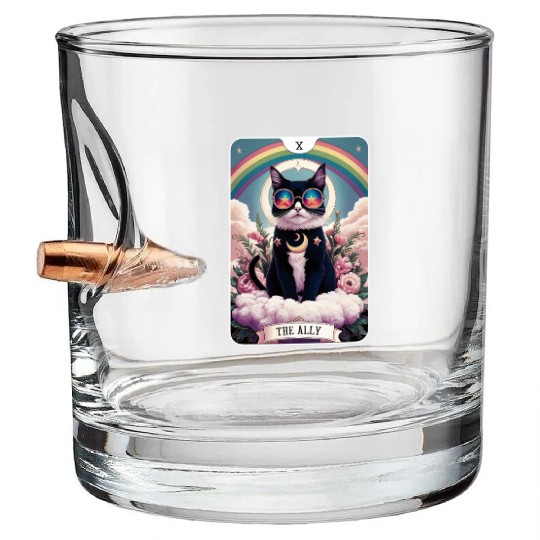 The Ally Cat Tarot Card Pride Gay Pride LGBTQ Bullet Whiskey Glasses