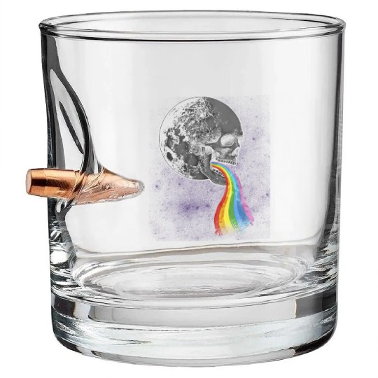 Skull Design with Rainbow. Concert Festival Bullet Whiskey Glasses