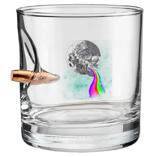 Skull Design with Rainbow. Concert Festival Bullet Whiskey Glasses