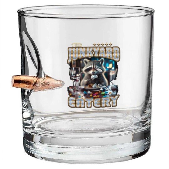 The Junkyard Eatery Funny Raccoon Bootleg Bullet Whiskey Glasses