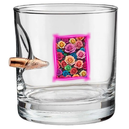 Flower design framed by neon lights Bullet Whiskey Glasses