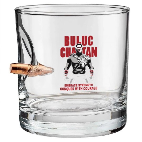 Maya God, Buluc Chabtan Embrace Strength Conquer Bullet Whiskey Glasses