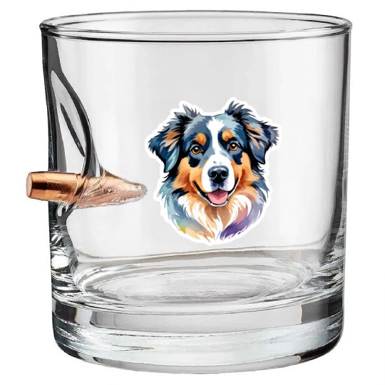 Australian Shepherd Watercolor Bullet Whiskey Glasses