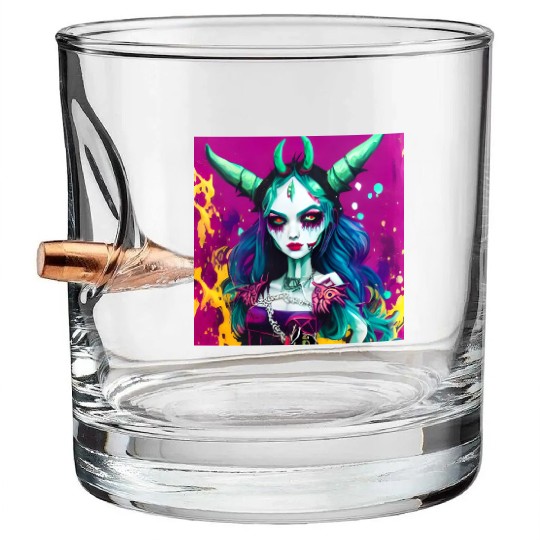 Goth Devil Demon Vampire Girl Street Pop Art Bullet Whiskey Glasses