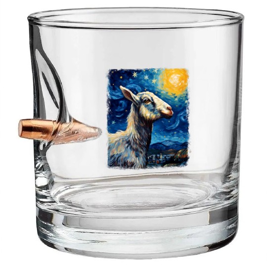 Goat Farm Animal Farmer Starry Night Painting Bullet Whiskey Glasses
