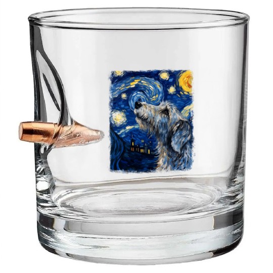 Irish Wolfhound Dog Starry Night Painting Bullet Whiskey Glasses