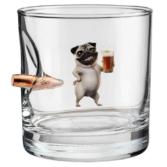 Pug Drinking Beer Realistic Bullet Whiskey Glasses