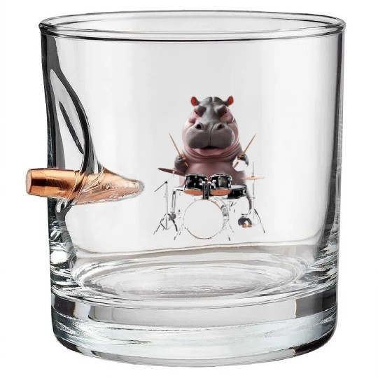 Hippo Playing Drums Realistic Bullet Whiskey Glasses