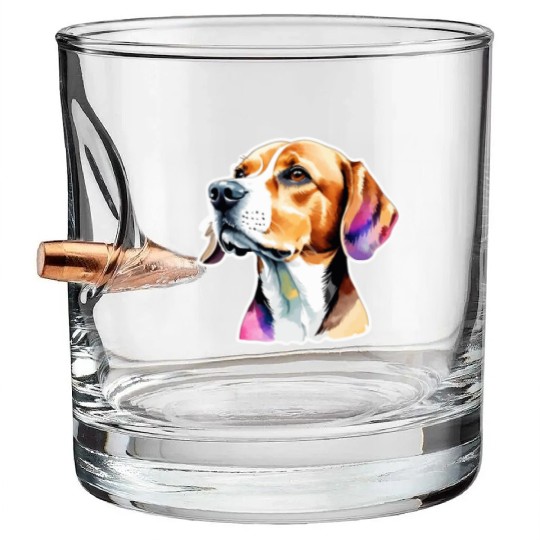 Beagle Watercolor Bullet Whiskey Glasses