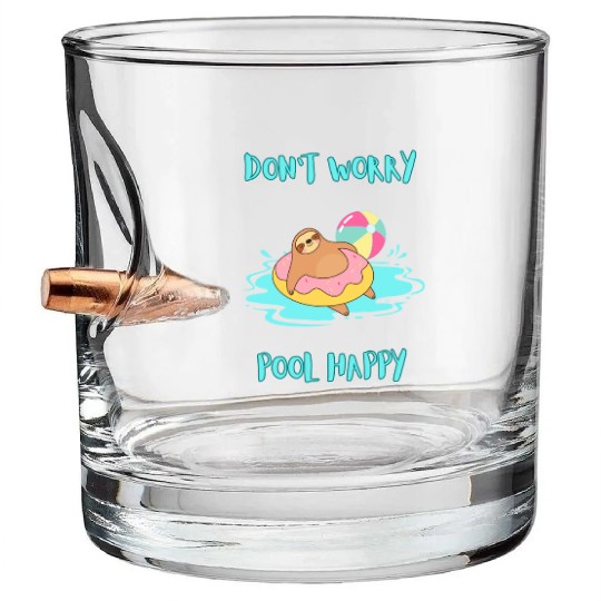 Sloth DON'T WORRY POOL HAPPY Bullet Whiskey Glasses