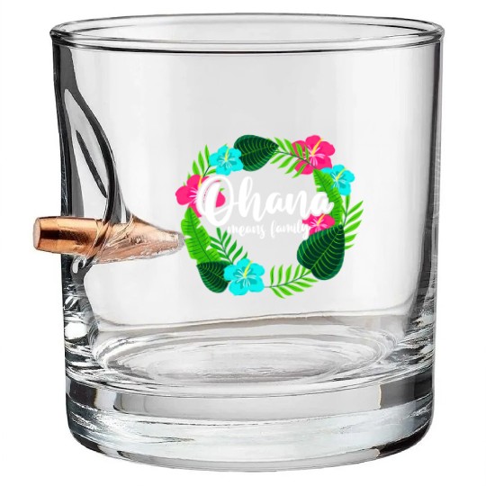 Ohana Means Family Hawaii Hibiscus Hawaiian Flower Bullet Whiskey Glasses