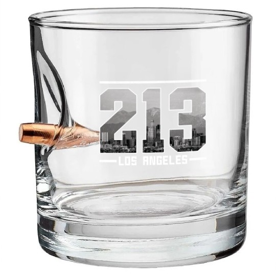 Los Angeles 213 Area Code California Skyline Bullet Whiskey Glasses