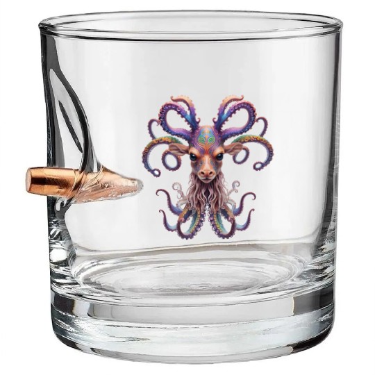Psychedelic goa deer octopus Bullet Whiskey Glasses