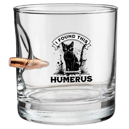 I Found This Humerus Black Cat With Human Bone Bullet Whiskey Glasses