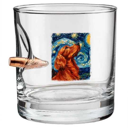 Irish Setter Dog Starry Night Painting Bullet Whiskey Glasses