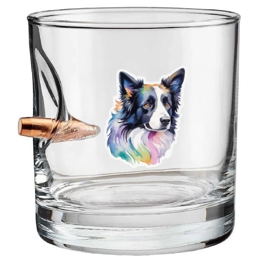 Border Collie Watercolor Bullet Whiskey Glasses