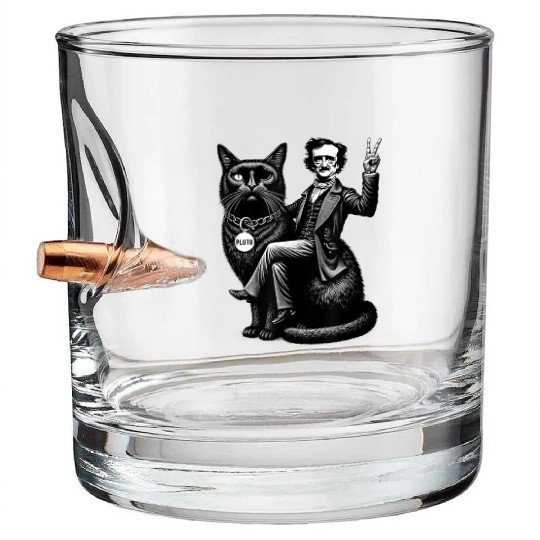 Edgar Allan Poe Riding Bullet Whiskey Glasses