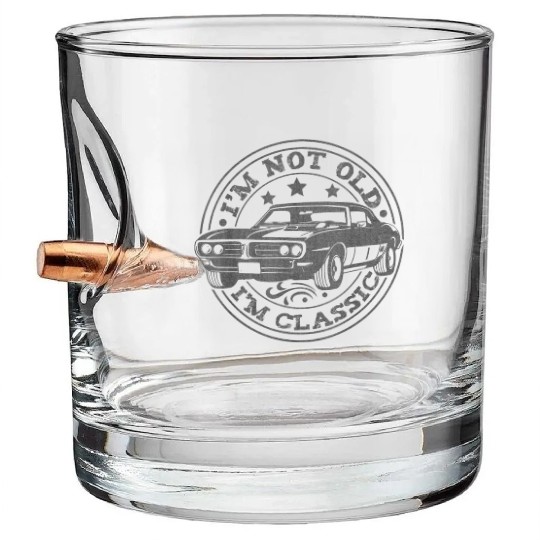 Classic Car Birthday Graphic Bullet Whiskey Glasses