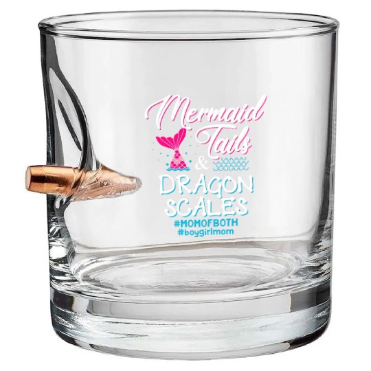 Womens Mermaid Tails and Dragon Scales Mom of Both Bullet Whiskey Glasses