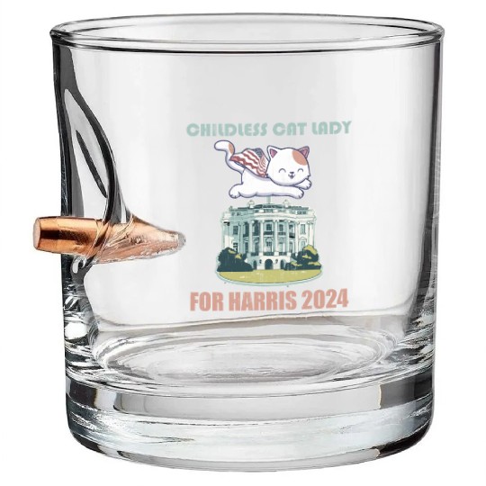 Childless cat lady for Harris 2024 Bullet Whiskey Glasses