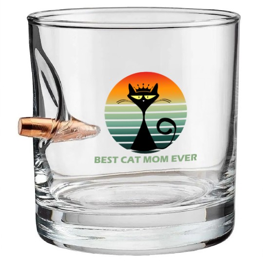 Best cat mom ever Pets cute Funny lovely cat Bullet Whiskey Glasses