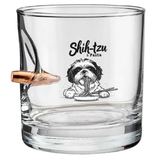 Shih tzu & Pasta Shih-tzu Black and White Bullet Whiskey Glasses