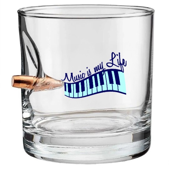 Music is my Life Text Keyboard Piano Love Party Bullet Whiskey Glasses
