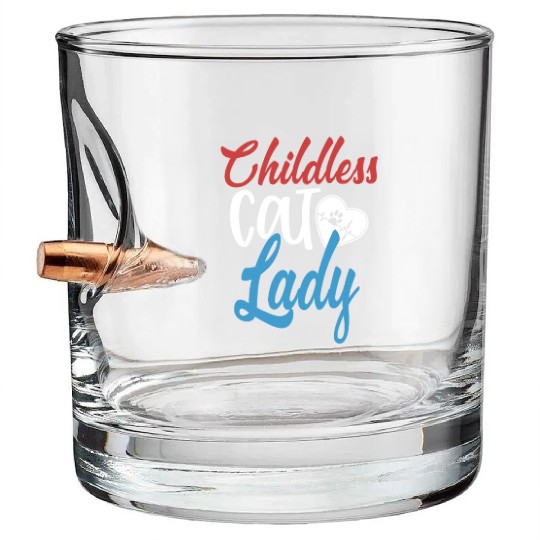 Vintage And Retro Funny Childless Cat Lady Bullet Whiskey Glasses