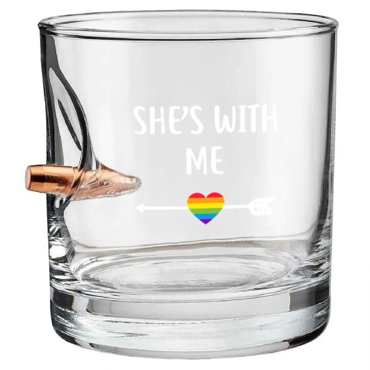 Womens Lesbian Matching Couple Gifts She's With Me Bullet Whiskey Glasses