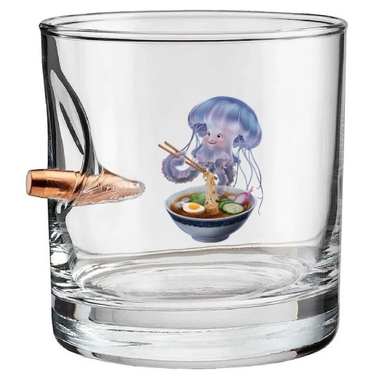 Jellyfish Eating Ramen Realistic Bullet Whiskey Glasses